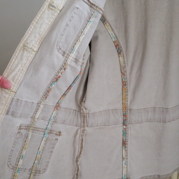 🍊Khaki distressed Stretch jean jacket S - Picture 5 of 7